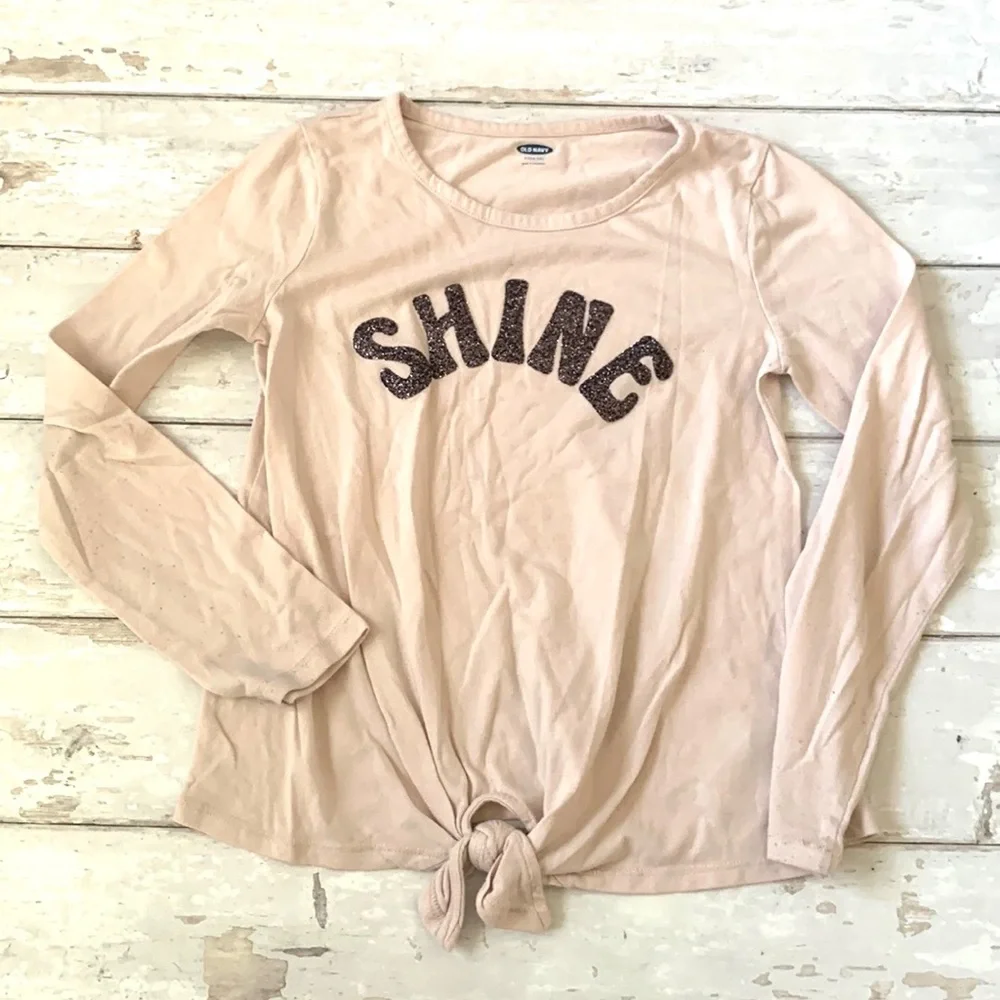 Old Navy 10/12 Girls Pink Long Sleeve Shirt Glitter Shine Top Size 10 12 Kids